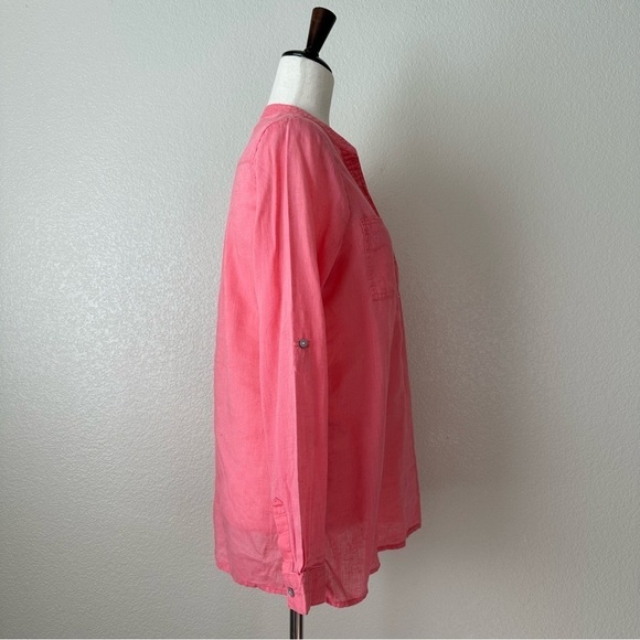 Old Navy Linen Blend Pink Long Sleeves Popover Top, Sz Small - Picture 6 of 12